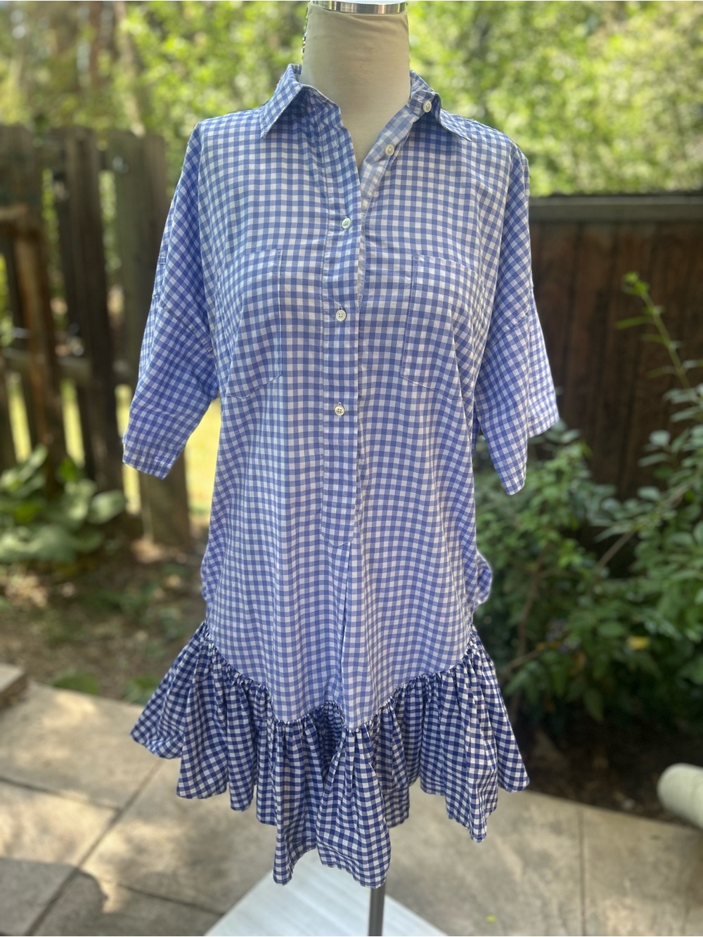 Sara Roka close gingham plaid ruffle hem shirt mini dress Size Small - Picture 2 of 13